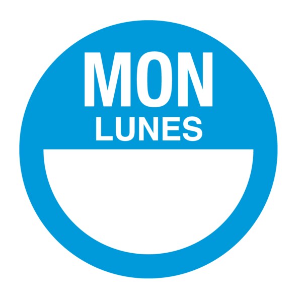 Dissolvable DaySpots - Monday/Lunes 3" circle White w/Blue